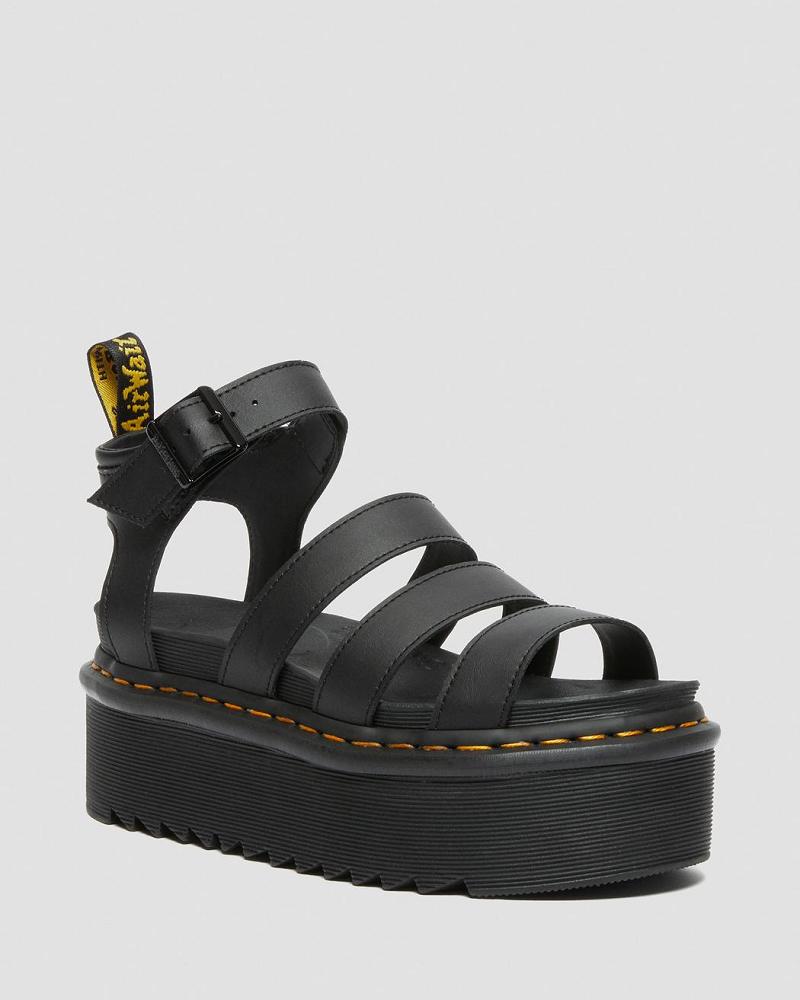 Dr Martens Blaire Hydro Leren Platform Sandalen Met Riem Dames Zwart | NL 465HAP